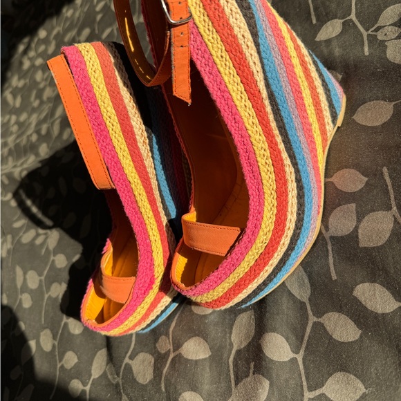 Fahrenheit Shoes - Colorful Striped Wedge Sandals